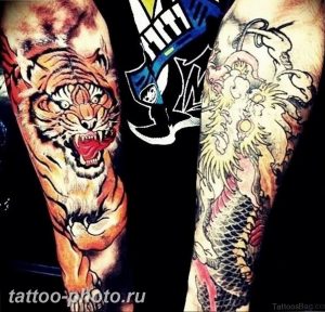 фото тату тигр и дракон 07.12.2018 №017 - tattoo tiger and dragon - tattoo-photo.ru